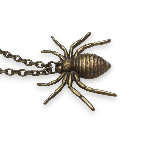 Antiqued Brass Spider Insect Stamping Aged Oxidized Charm Pendant Necklace - Picture 3 of 5